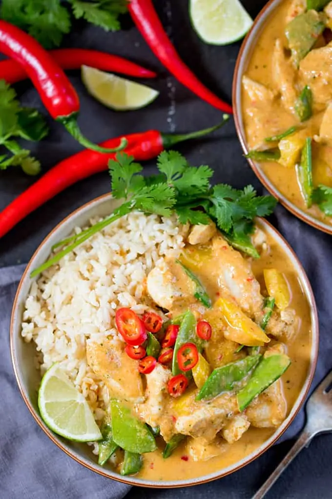 The homemade curry paste for this Spicy Healthier Red Thai Chicken Curry is easy and packed with flavour!