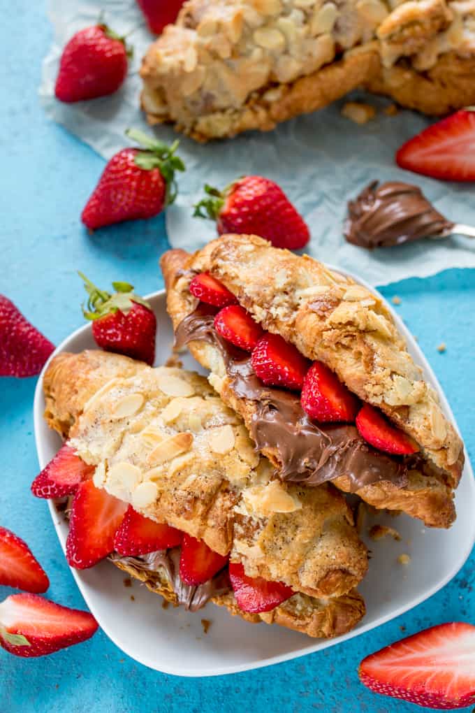 How To Turn Regular Croissants Into Almond Croissants (Then Stuff Them With Strawberries And Nutella!!) with easy homemade frangipane.