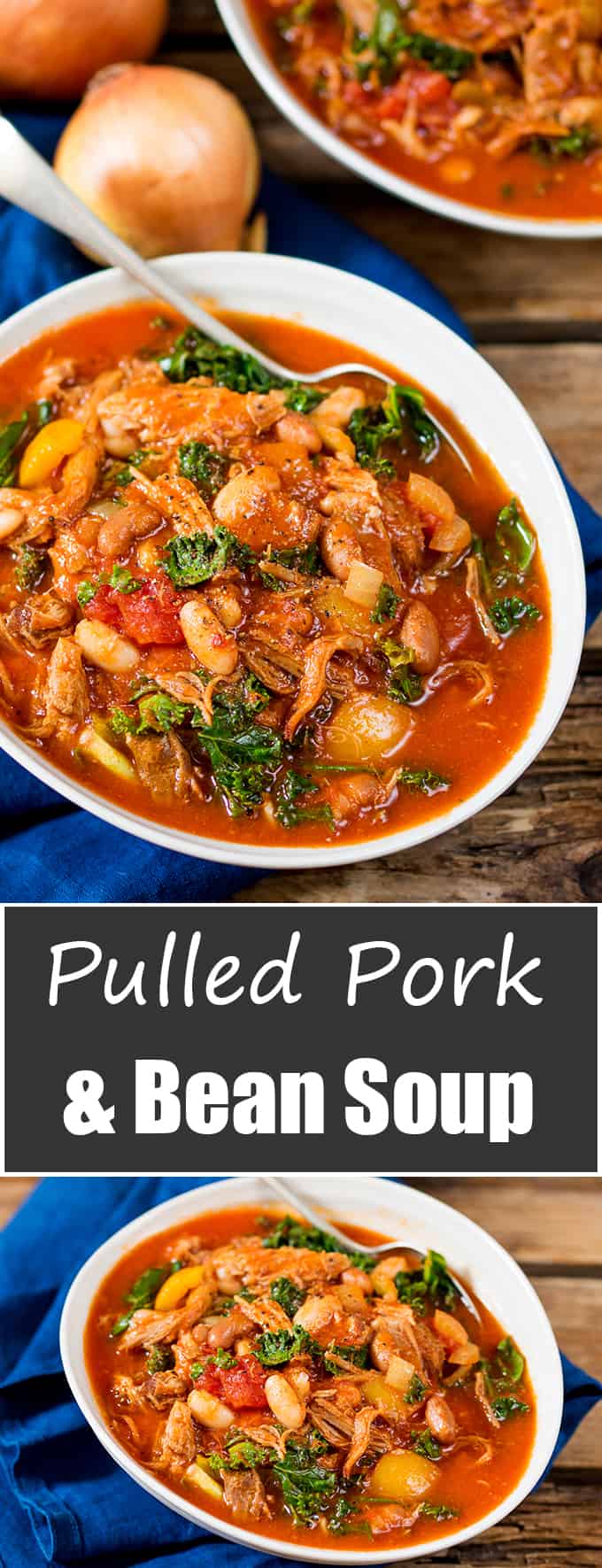 This slow-cooked pulled pork and bean soup makes a hearty and nutritious dinner. Gluten free too! It's freezable, so make a large batch!