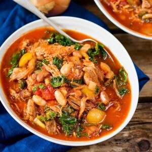 This slow-cooked pulled pork and bean soup makes a hearty and nutritious dinner. Gluten free too! It's freezable, so make a large batch!