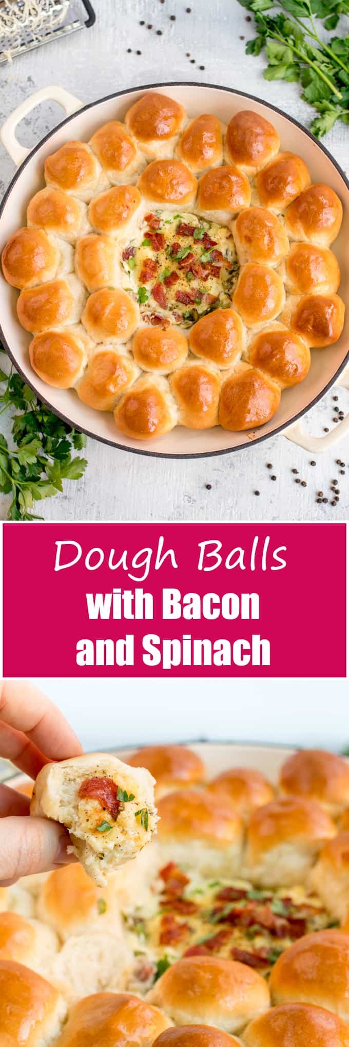 Dough Balls with Creamy Spinach and Bacon Dip - great for parties, BBQs or a family lunch where everyone can dig in!