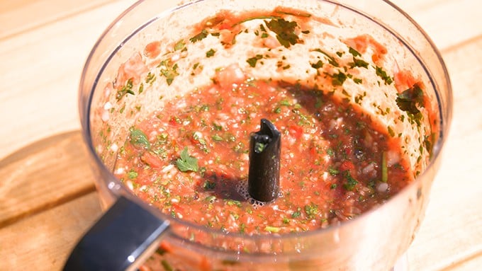 Picante salsa just made in a food processor