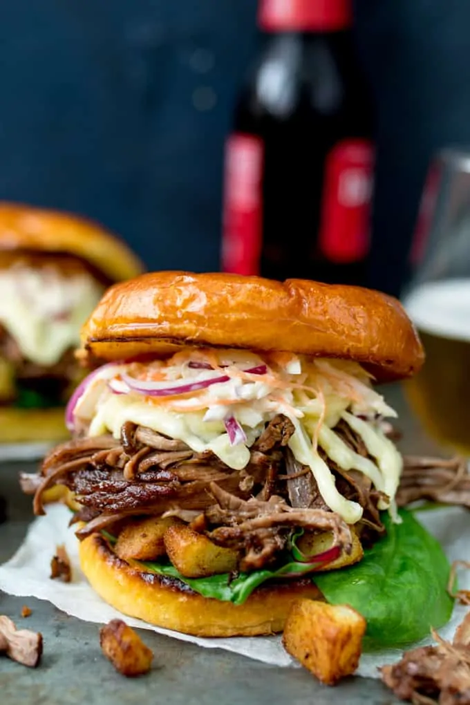 This Brisket Sandwich with garlic sauté potatoes and homemade coleslaw is proper man-food - perfect for Father's day!