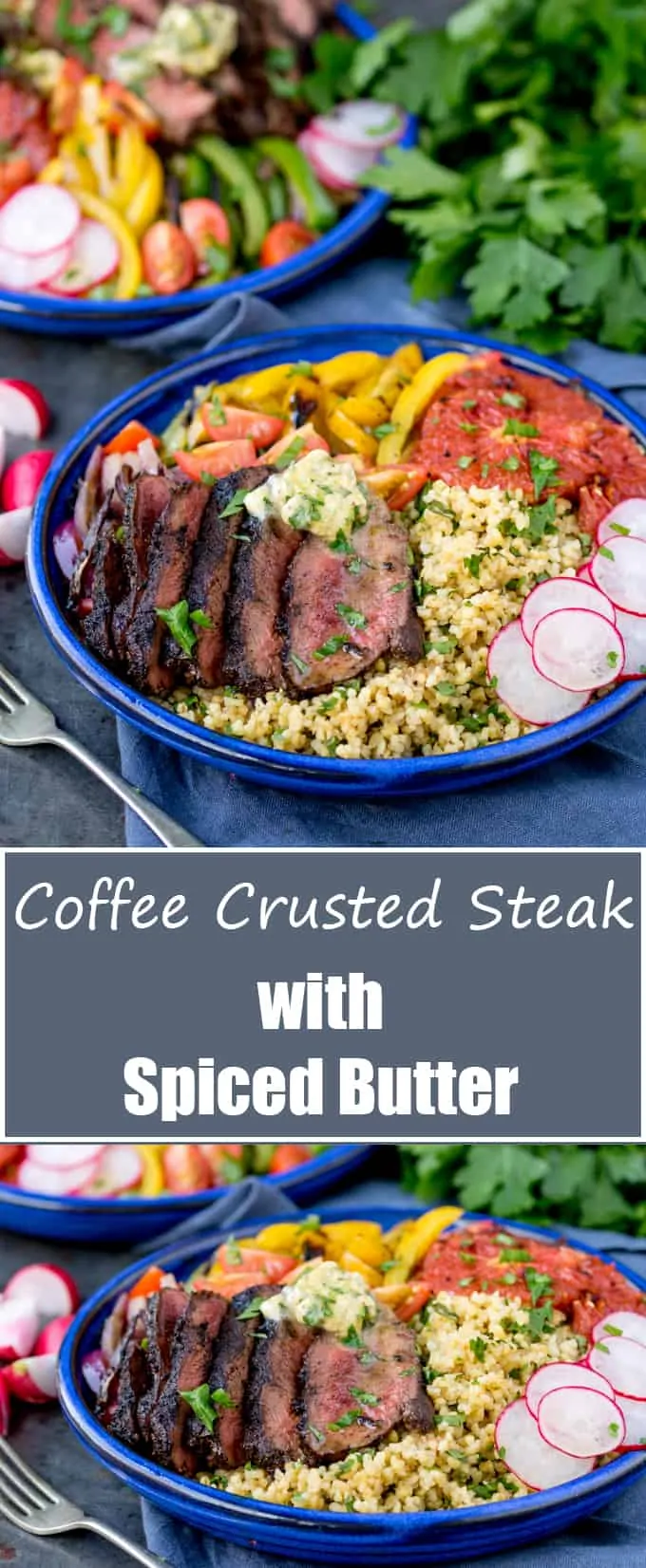 Coffee Crusted Steak Buddha Bowl with Spiced Butter. A real treat! Your questions answered - do I use fresh coffee grounds? Old grounds? Instant coffee?