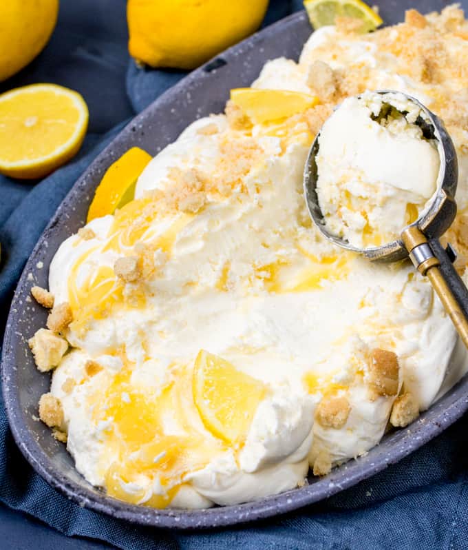 This No-Churn Lemon Shortbread Ice Cream makes a great all-in-one dessert! No special equipment needed. Easy to make gluten free too!