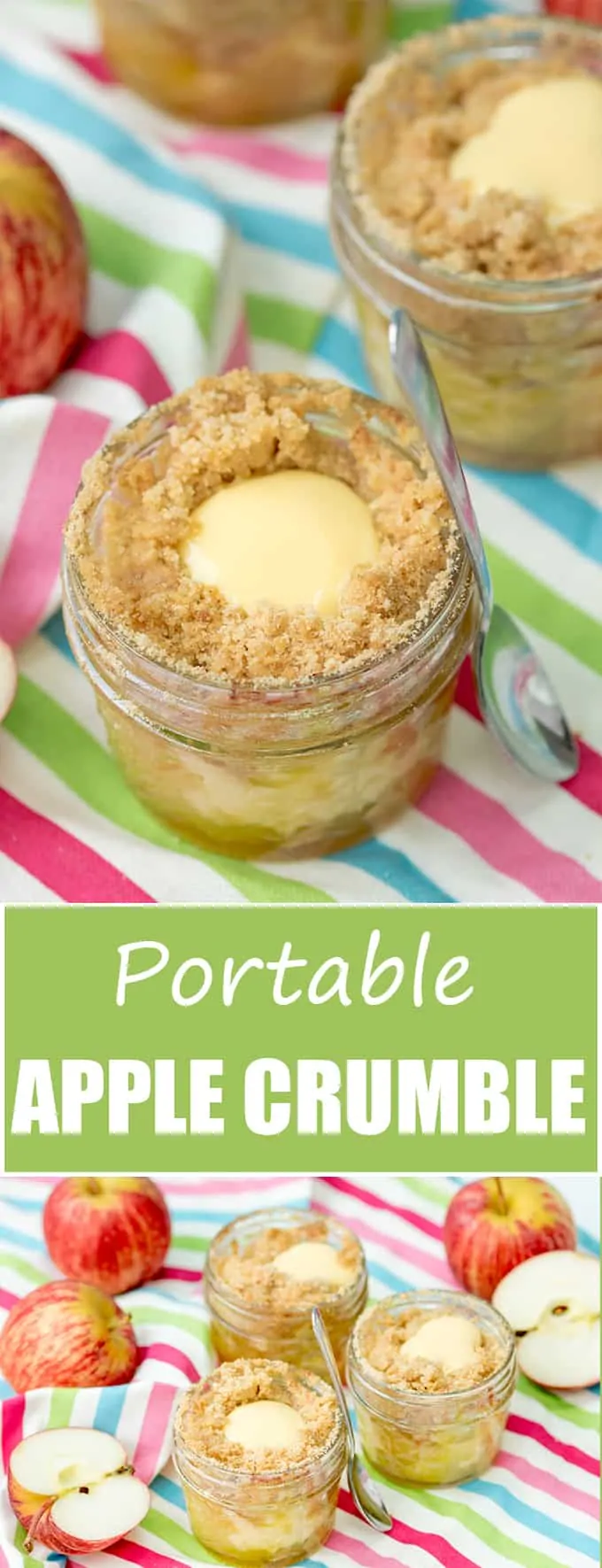 Portable Apple Crumble Jars - with a custard core!! Eat them hot or cold for a fab picnic treat!