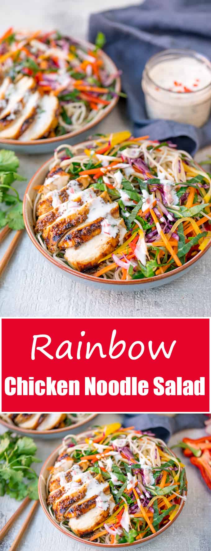 This Chicken Noodle Rainbow Salad with Chilli Lime Dressing is packed with nutritious ingredients. Totally delicious and satisfying!