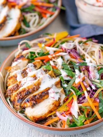 This Chicken Noodle Rainbow Salad with Chilli Lime Dressing is packed with nutritious ingredients. Totally delicious and satisfying!