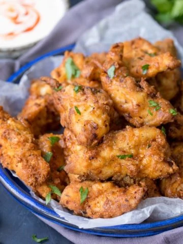 Crispy Chicken Tenders with Garlic Chilli Dip! My technique for chicken that's juicy on the inside, crunchy on the outside and packed with flavour!