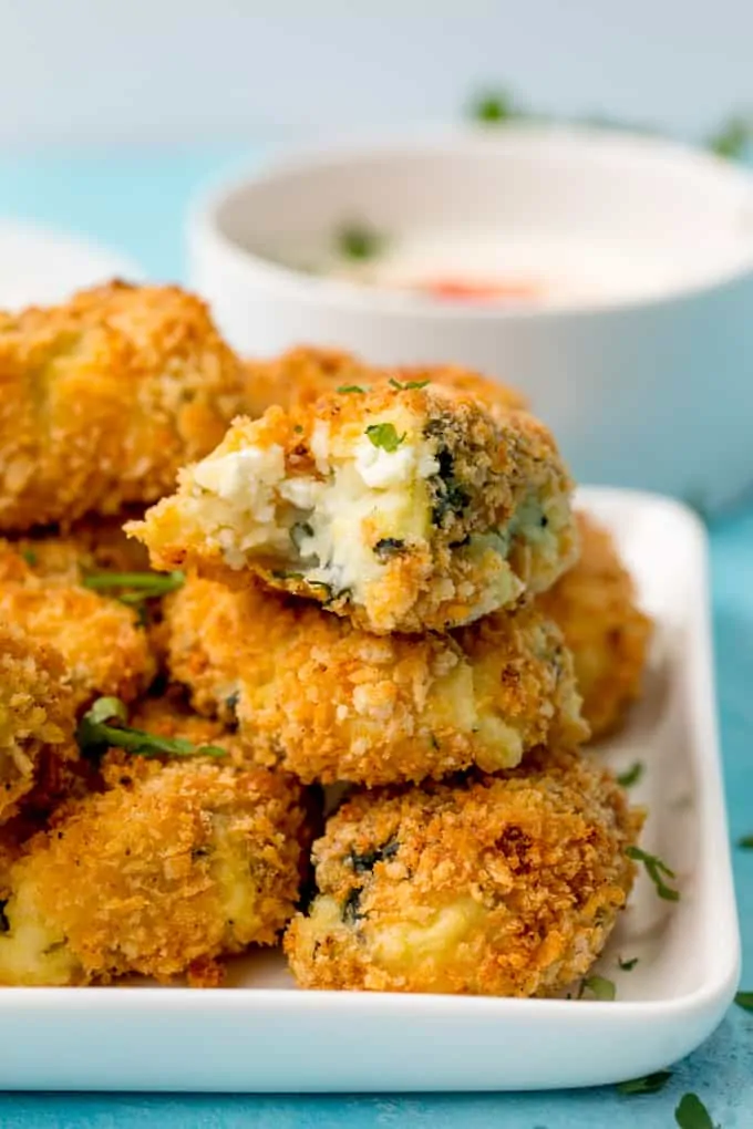 Baked Spinach and Goats Cheese Croquettes – a lighter dinner or appetizer for meatless Mondays! Easily made Gluten Free too!