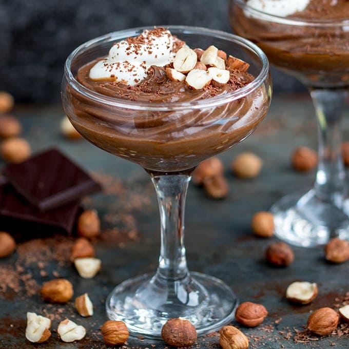 Hazelnut Mocha Chocolate Mousse - a gluten free, lighter dessert, made with avocado, Greek yogurt and banana. Creamy and sweet!