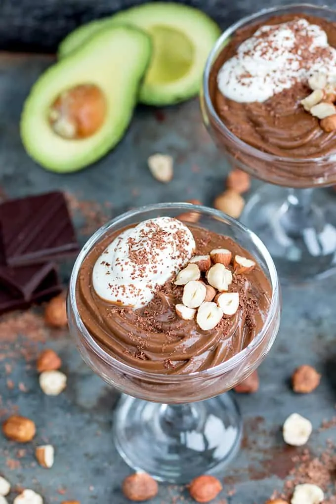 Hazelnut Mocha Chocolate Mousse - a gluten free, lighter dessert, made with avocado, Greek yogurt and banana. Creamy and sweet!