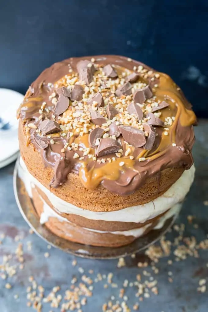 Chocolate Peanut Butter Ice Cream Cake with Salted Caramel - this three layer cake is an easy crowd-pleaser. A great Summer dessert!