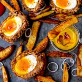 These Chorizo Scotch Eggs are epic! Crispy and smoky on the outside with a perfect runny-egg filling!