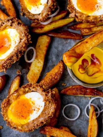 These Chorizo Scotch Eggs are epic! Crispy and smoky on the outside with a perfect runny-egg filling!