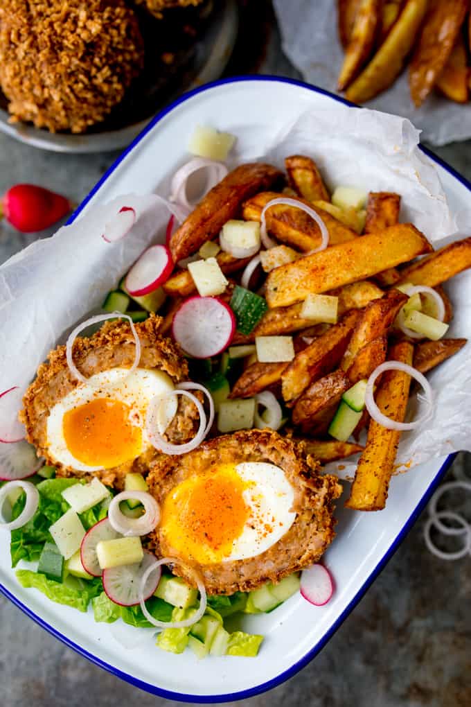 These Chorizo Scotch Eggs are epic! Crispy and smoky on the outside with a perfect runny-egg filling!