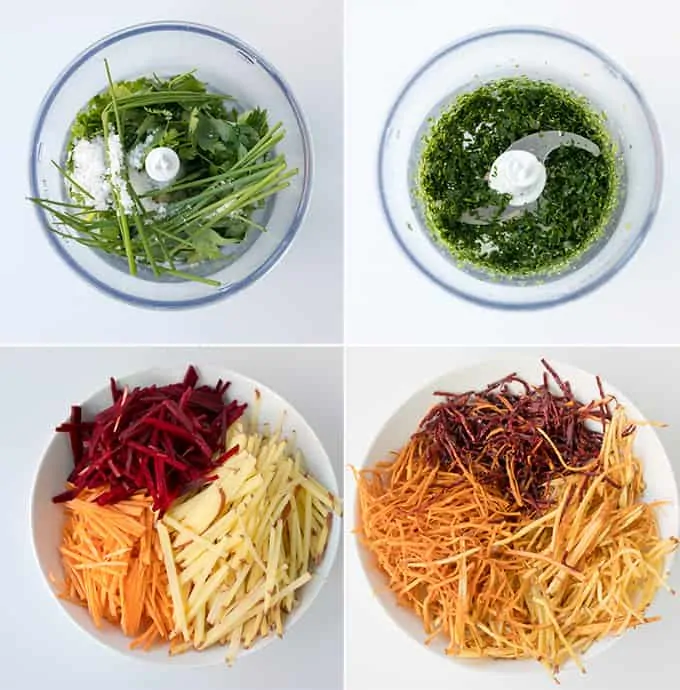 These Vegetable Matchstick Fries with Homemade Herb Salt make a great, colourful snack. A nice change from regular fries!