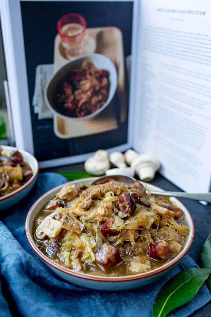 A Polish Classic - Hunter's Stew - or Bigos - from Ren Behan's new book Wild Honey and Rye! Made with polish sausage, pork and mushrooms!