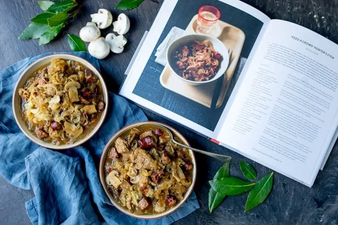 A Polish Classic - Hunter's Stew - or Bigos - from Ren Behan's new book Wild Honey and Rye! Made with polish sausage, pork and mushrooms!