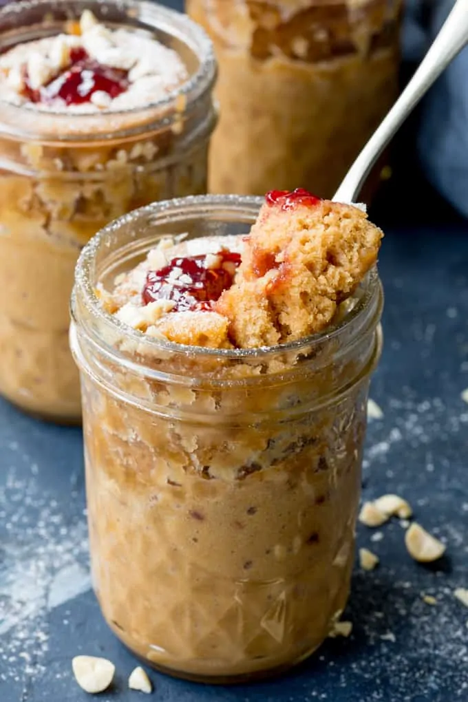 This PB&J mug cake is ready in 5 minutes - perfect when you need something sweet now!