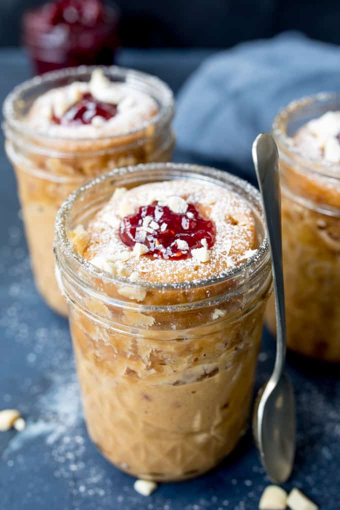 This PB&J mug cake is ready in 5 minutes - perfect when you need something sweet now!
