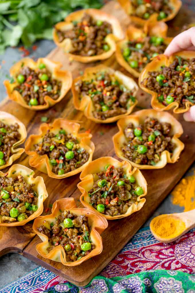 Spicy Lamb Samosa Cups - a quick and easy appetiser for your party table!