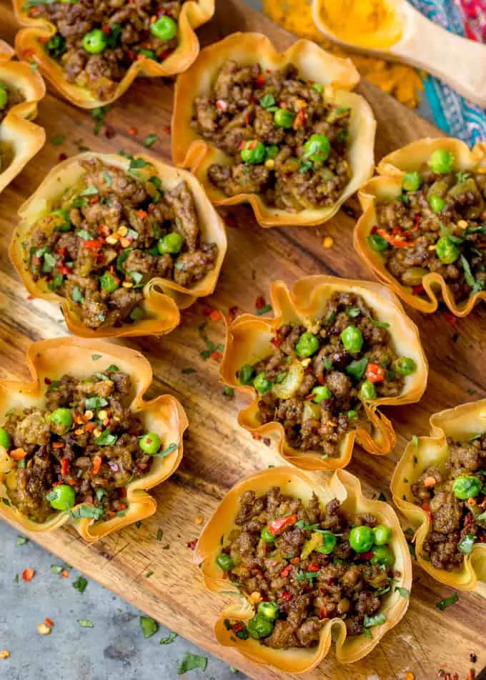 Spicy Lamb Samosa Cups - a quick and easy appetiser for your party table!