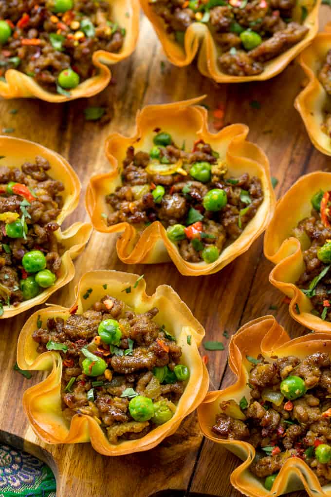 Spicy Lamb Samosa Cups - a quick and easy appetiser for your party table!