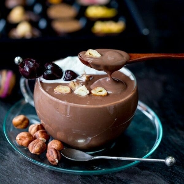 This Luxurious Italian Hot Chocolate with Kirsch and Hazelnuts is thick, creamy and the best chocolate fix ever!