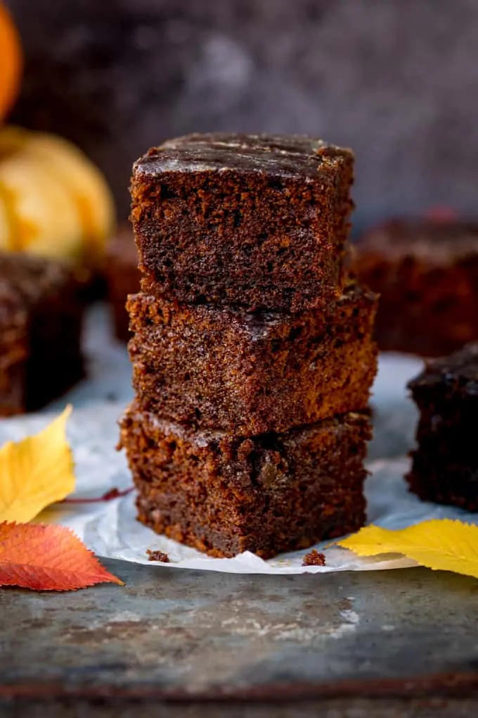 Pumpkin Gingerbread Cake with Sticky Whisky Glaze – this is bonfire night all wrapped up in one bite! Eat cold or serve warm with custard.