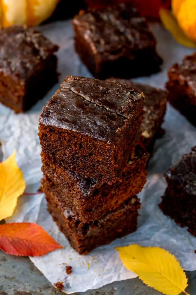 Pumpkin Gingerbread Cake with Sticky Whisky Glaze – this is bonfire night all wrapped up in one bite! Eat cold or serve warm with custard.