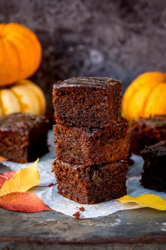 Pumpkin Gingerbread Cake with Sticky Whisky Glaze – this is bonfire night all wrapped up in one bite! Eat cold or serve warm with custard.