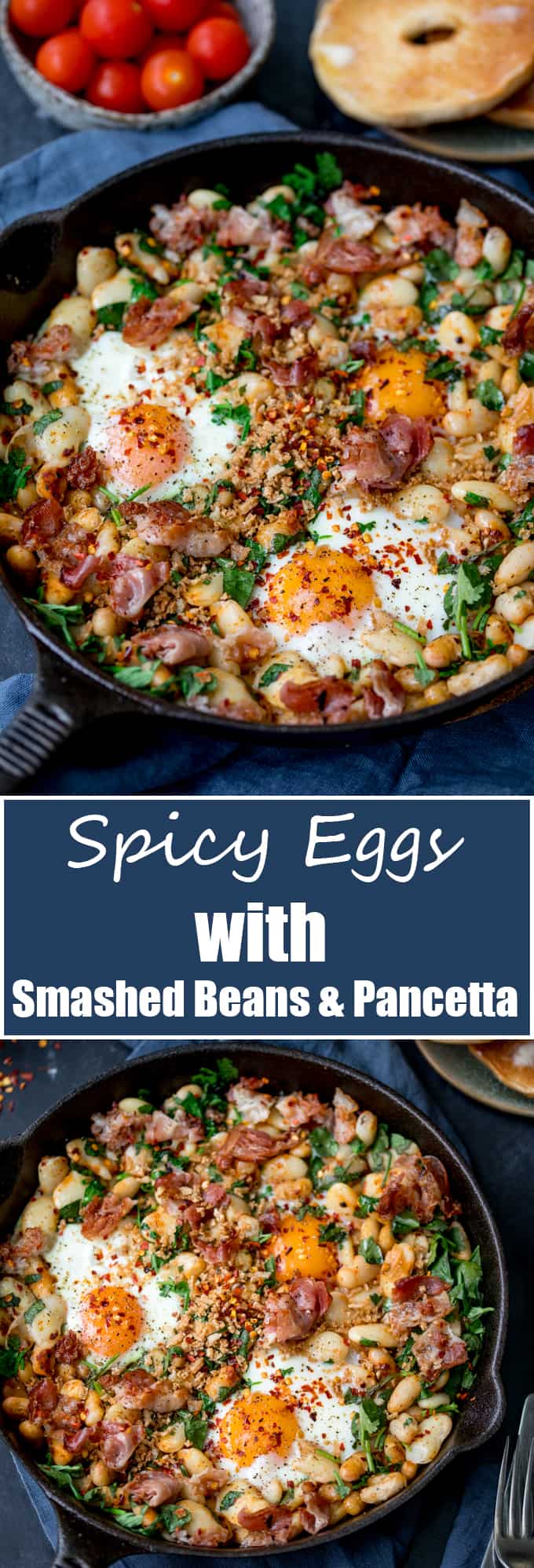 Spicy Egg Breakfast with Smashed Beans and Pancetta - Nicky's Kitchen