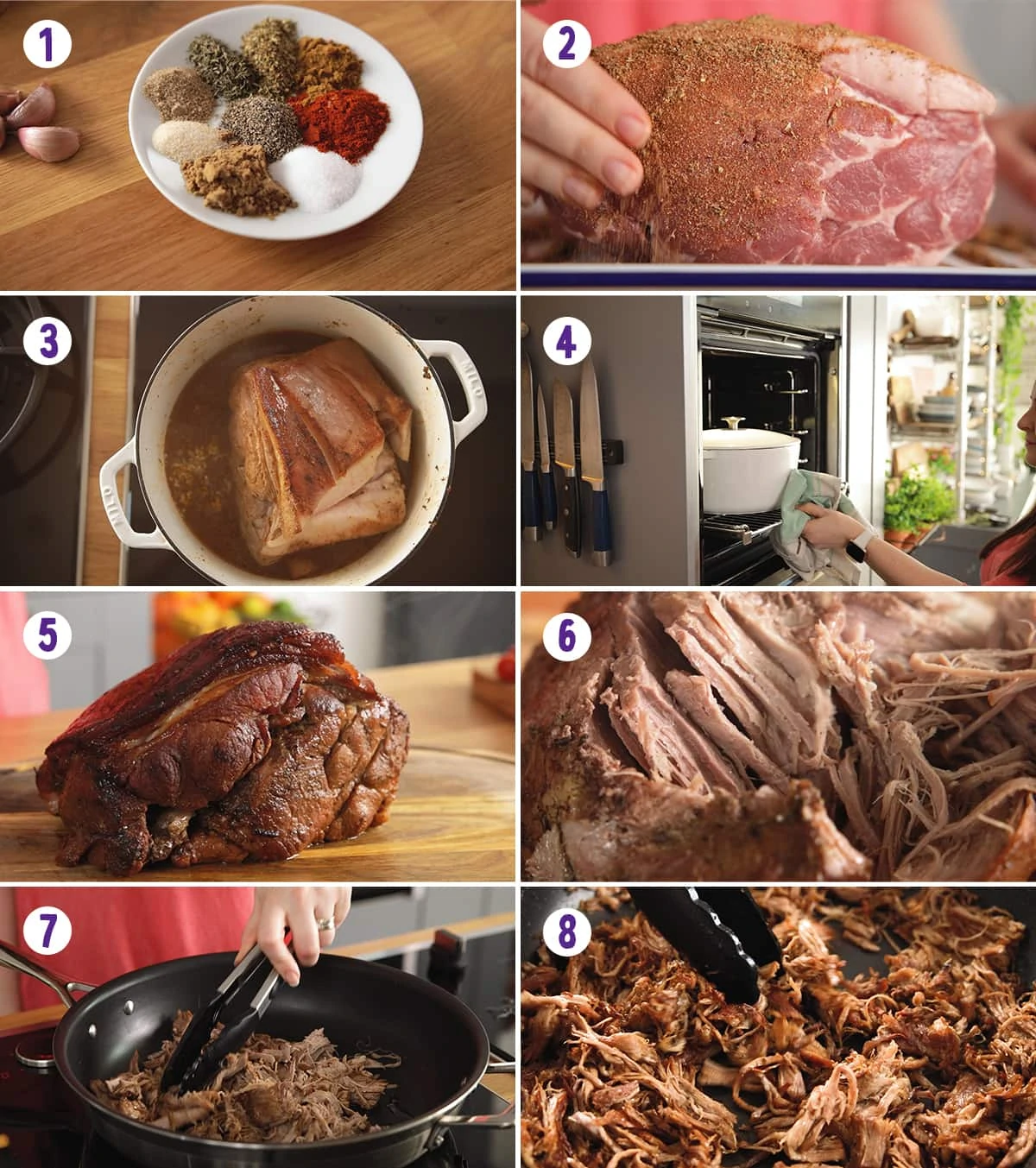 8 image collage showing how to make Pork Gyros