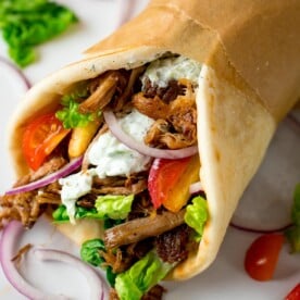 My favourite recipe for Crispy Pork Gyros with Homemade Tzatziki and how to get that perfect crispy-on-the-outside and tender-on-the-inside meat!