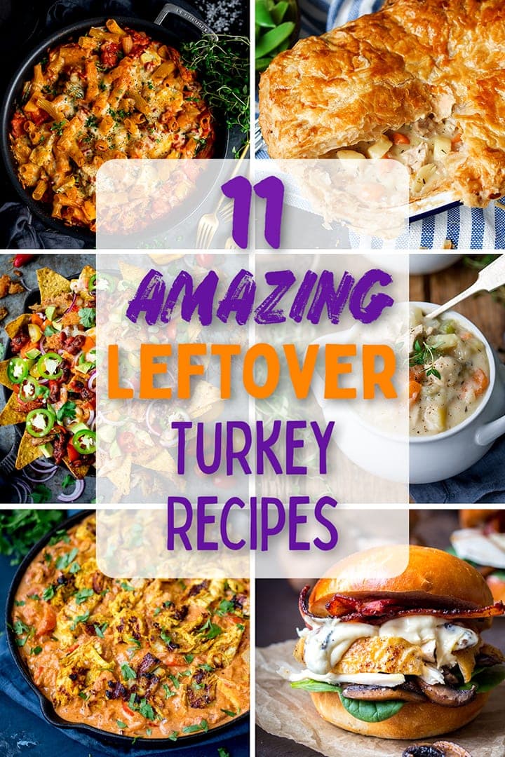 6 image collage of turkey leftovers recipes