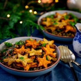 My Lentil and Mushroom Bowl with Star Potatoes makes a great festive recipe! Plus a quick gravy recipe for the rest of the Christmas veg. All vegan too!