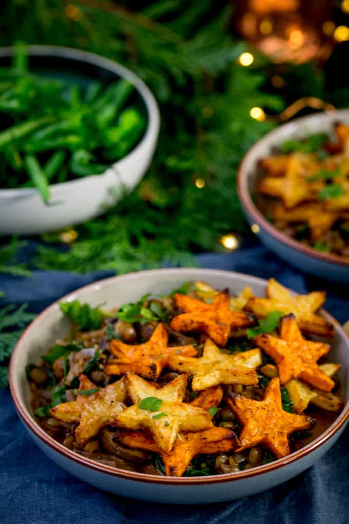 Lentil and Mushroom Bowl with Star Potatoes