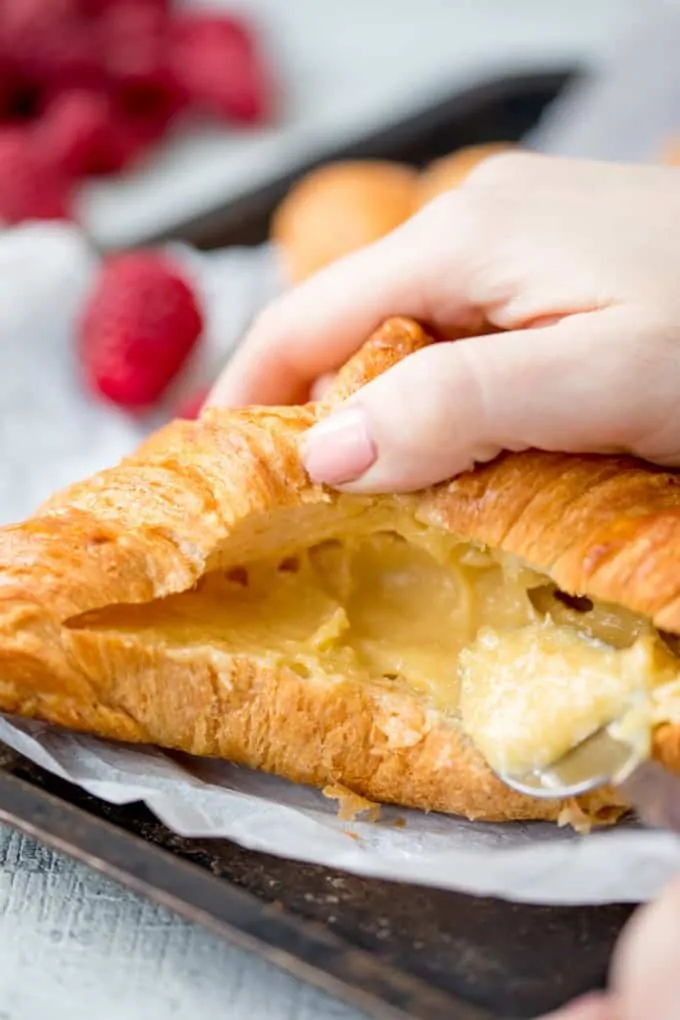 Looking for a breakfast treat? These Raspberry and Almond Croissants, filled and topped with frangipane are the best! A great Christmas breakfast!