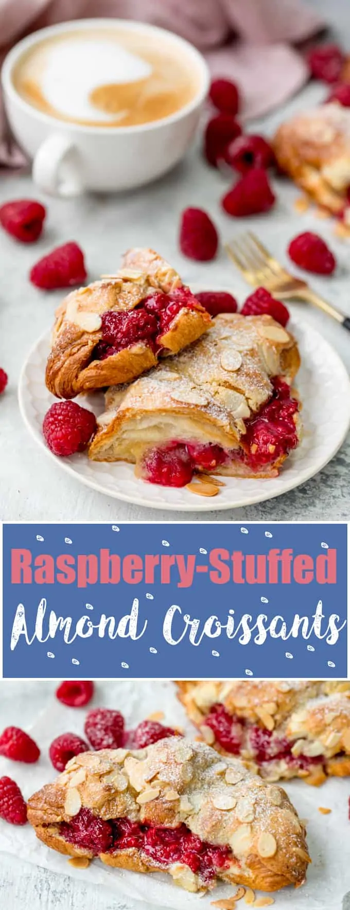 Looking for a breakfast treat? These Raspberry and Almond Croissants, filled and topped with frangipane are the best! A great Christmas breakfast! #almondcroissants #christmasbreakfast #mothersdaybreakfast #raspberrycroissant
