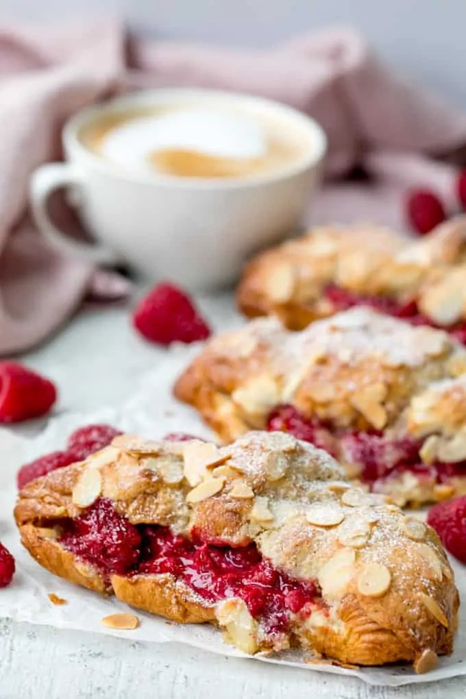 Looking for a breakfast treat? These Raspberry and Almond Croissants, filled and topped with frangipane are the best! A great Christmas breakfast!