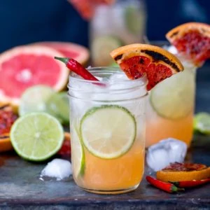 My Charred Grapefruit and Ginger Fizz with Chilli Syrup Mocktail certainly has a kick!