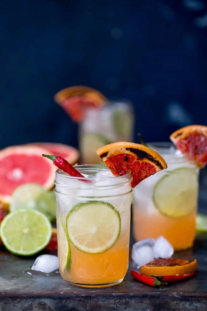 My Charred Grapefruit and Ginger Fizz with Chilli Syrup Mocktail certainly has a kick!