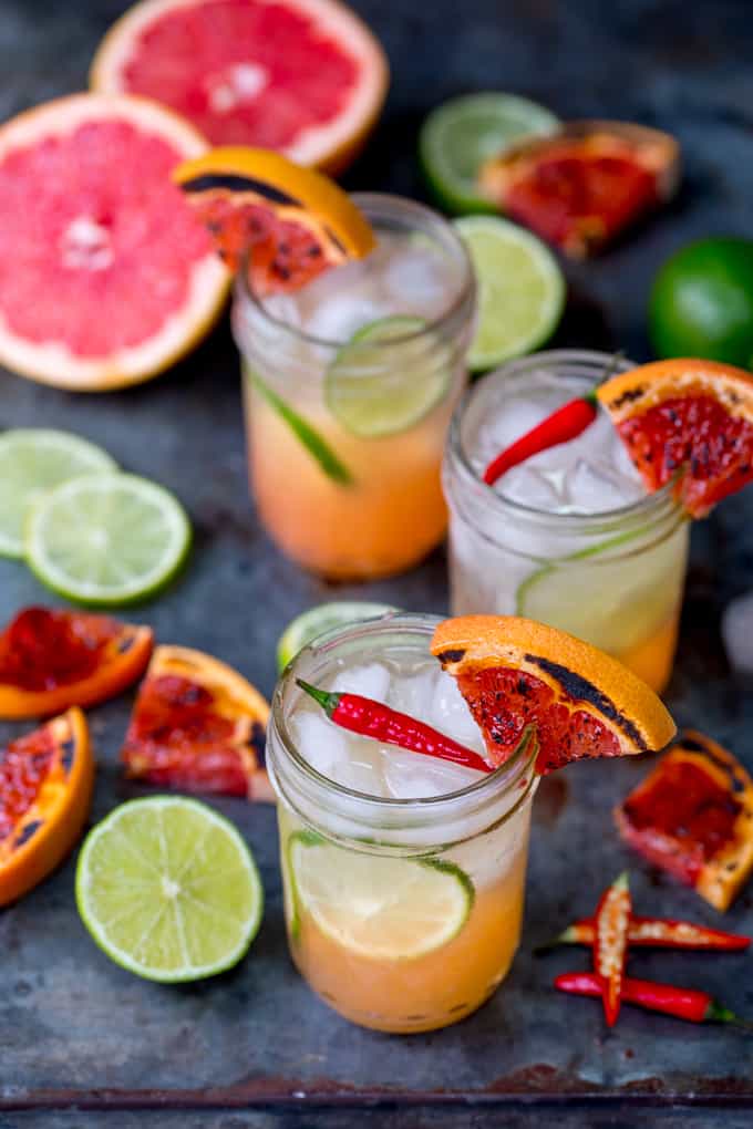 My Charred Grapefruit and Ginger Fizz with Chilli Syrup Mocktail certainly has a kick!