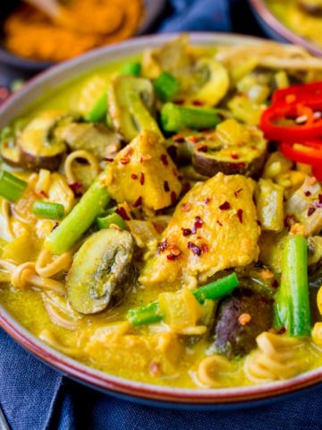 This Chicken Noodle Soup with Turmeric is satisfying comfort food - filling enough for dinner!