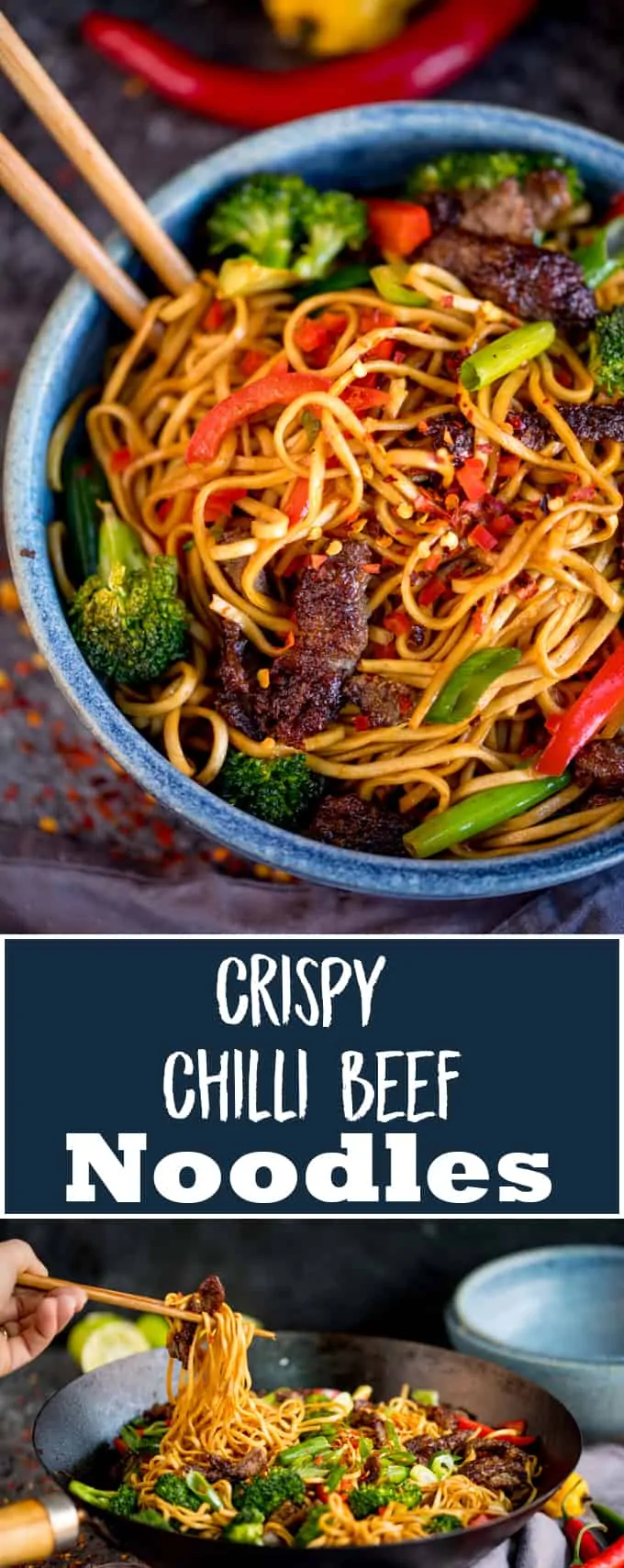 My Crispy Chilli Beef Noodles can be on the table in 20 minutes. A great alternative to that Chinese takeaway! #betterthantakeout #chilibeef #chillibeef #chinese #asianfood