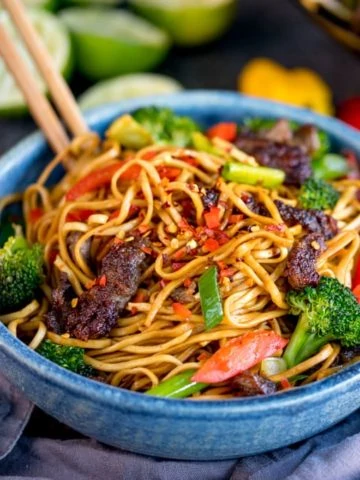 My Crispy Chilli Beef Noodles can be on the table in 20 minutes. A great alternative to that Chinese takeaway!