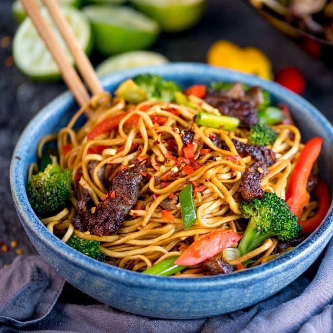 My Crispy Chilli Beef Noodles can be on the table in 20 minutes. A great alternative to that Chinese takeaway!