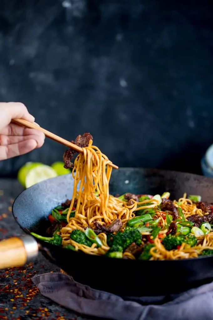 My Crispy Chilli Beef Noodles can be on the table in 20 minutes. A great alternative to that Chinese takeaway!