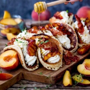 Pancake Tacos with Caramelized Peaches and Pancetta - 94